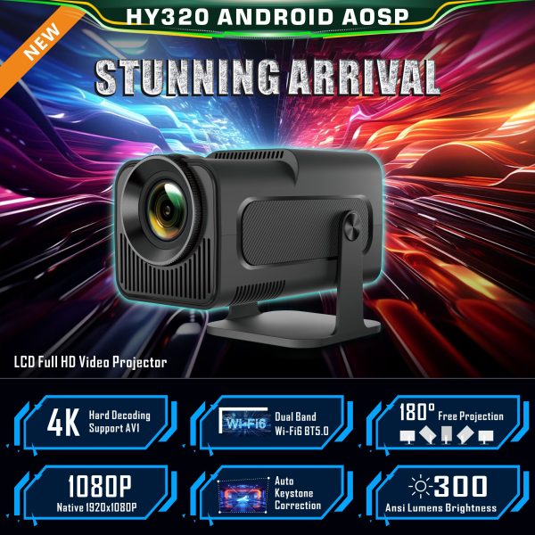 Smart Projector with Android 11.0, 1080P LCD Projector with Dual band WiFi6 + BT5.0 Module, Automatic Keystone Correction 300 ANSI Lumens with Rotated 180 degree Stand - Image 4